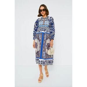 NWT Weekend Max Mara Turquoise Ghiotto Midi Cotton Boho Dress Blue Size 2 XS